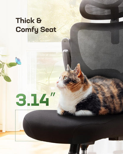 Ergonomic Office Chair: Office Computer Desk Chair with High Back Mesh and Adjustable Lumbar Support Rolling Work Swivel Task Chairs with Wheel 3D Armrests and Headrest