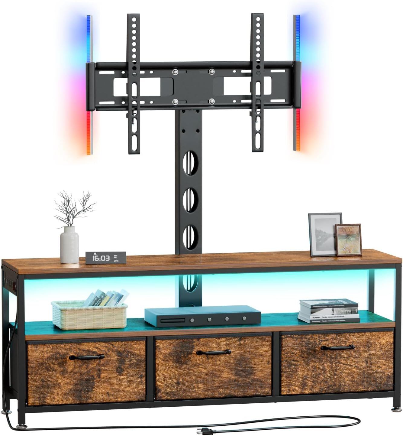 TV Stand with Mount and Power Outlet, TV Stand with Drawers Storage for Living Room Bedroom, LED Entertainment Center for 45/55/60/65 Inch, Height Adjustable Media Console, Rustic