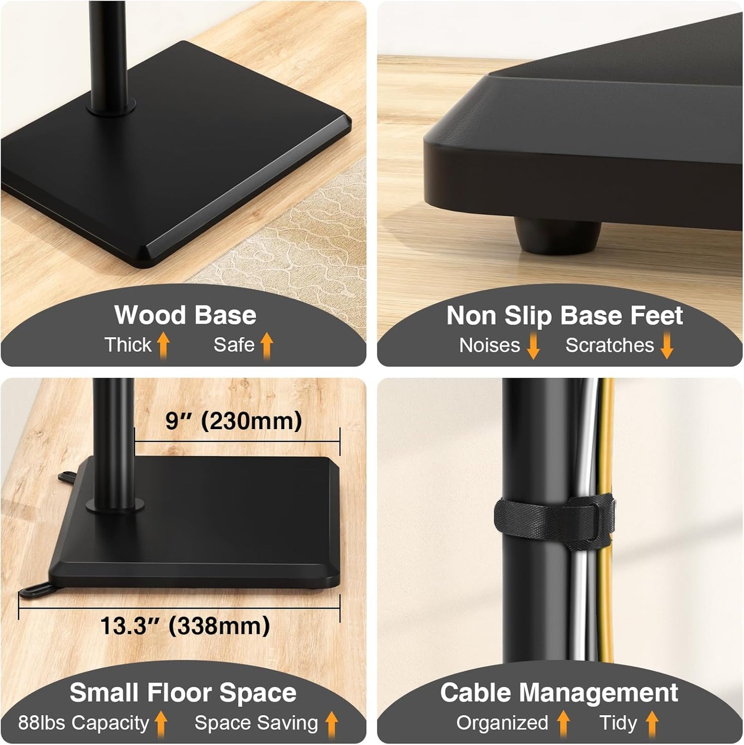 Swivel Floor TV Stand with Mount for Most 32-60 Inch Tvs up to 88 Lbs, Height Adjustable TV Floor Stand Mount with Wood Base, Tall TV Stand for Bedroom, Corner & Living Room, Max VESA 400X400Mm