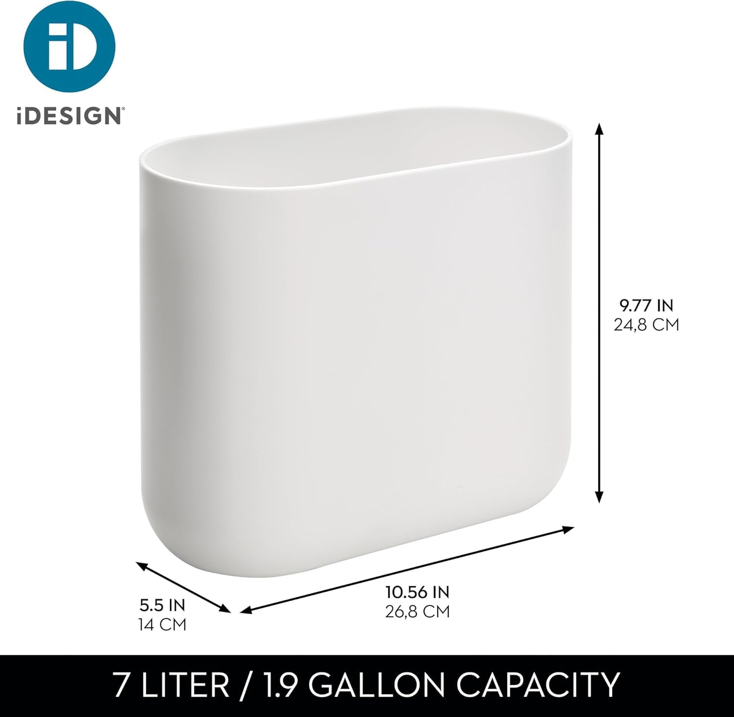 Small Slim Plastic Bathroom Trash Can, Garbage Can for Bedroom, Office, Desk, Dorm, White