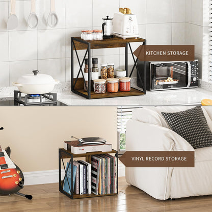 Vinyl Record Storage,Vinyl Record Holder up to 80-100 Albums,4-Compartment Record Player Stand for Magazine,Book,Cd,Files,Albums