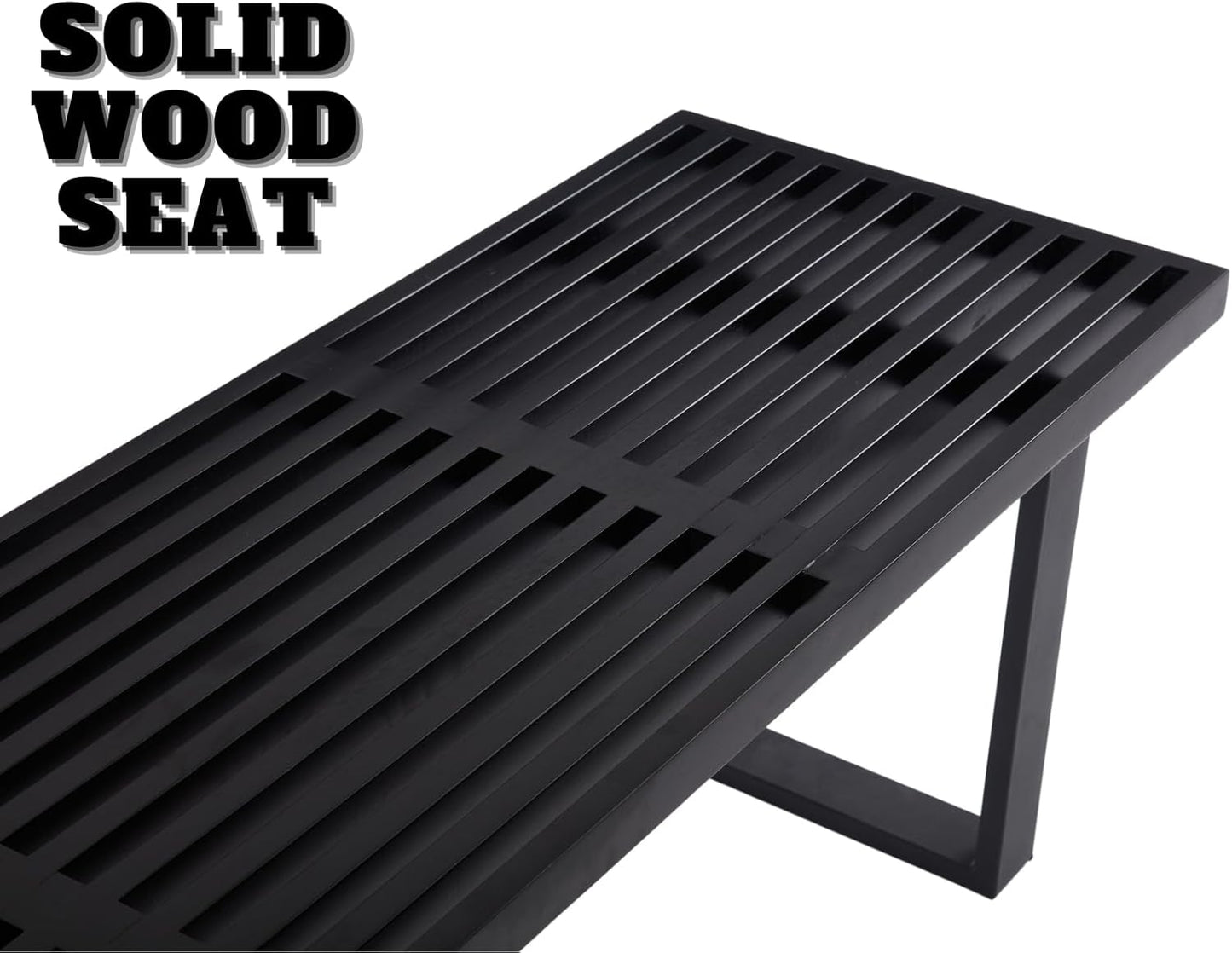 55" Black Solid Wood Entryway Bench, Modern Nelson End of Bed Bench for Bedroom W/Metal Legs, Dining Bench Long Ottoman for Front Entryway Living Room Dining Room Kitchen