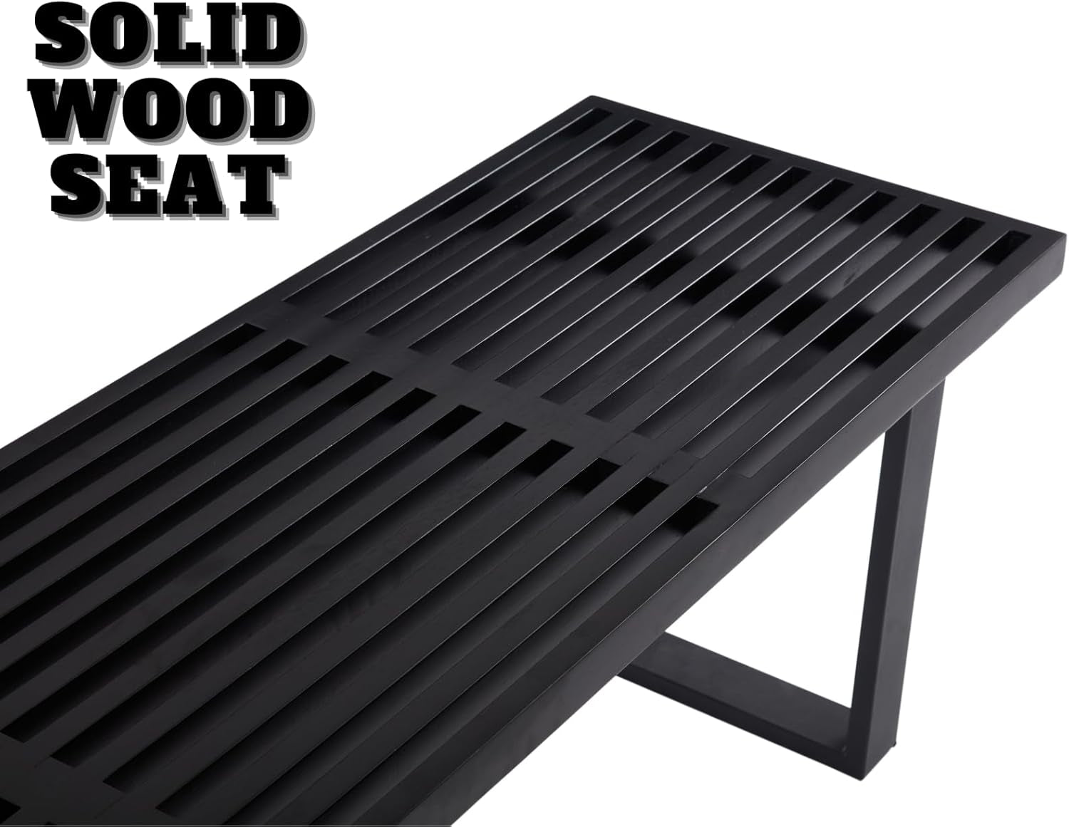 55" Black Solid Wood Entryway Bench, Modern Nelson End of Bed Bench for Bedroom W/Metal Legs, Dining Bench Long Ottoman for Front Entryway Living Room Dining Room Kitchen