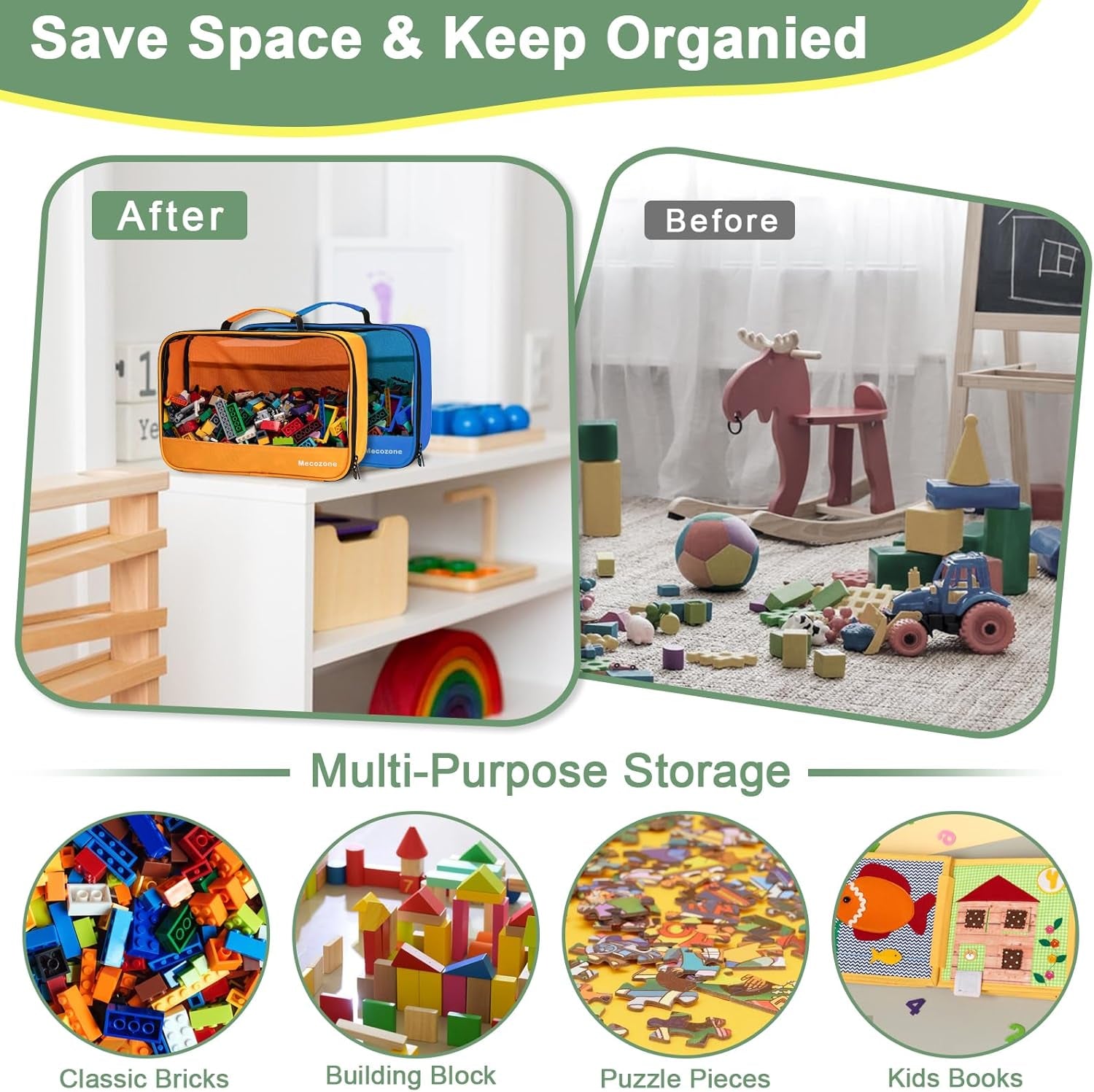 4 PCS Toys Storage Bag, Classic Bricks Building Set Storage Bag, Travel Case for Building Toys, Puzzles