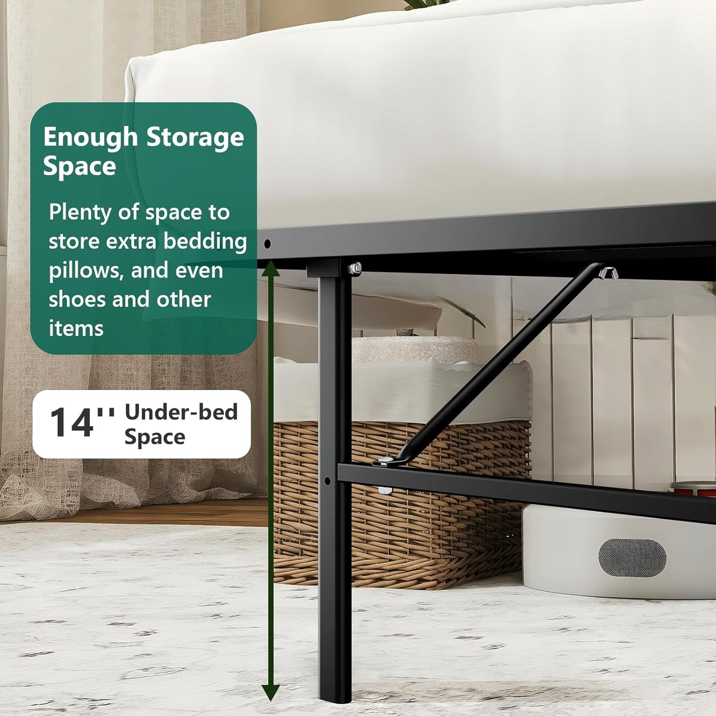 Queen Folding Platform Bed Frame, Heavy Duty Steel Construction with 14" Storage, Tool-Free Assembly, No Box Spring Required