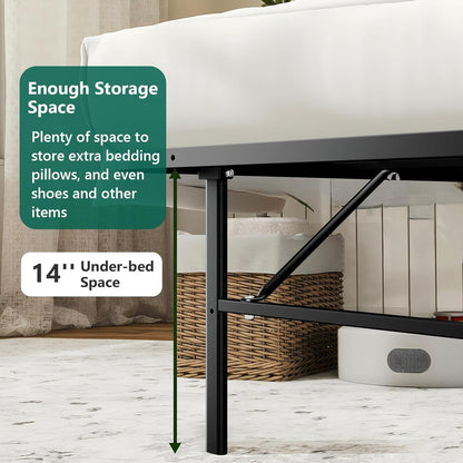 Queen Folding Platform Bed Frame, Heavy Duty Steel Construction with 14" Storage, Tool-Free Assembly, No Box Spring Required