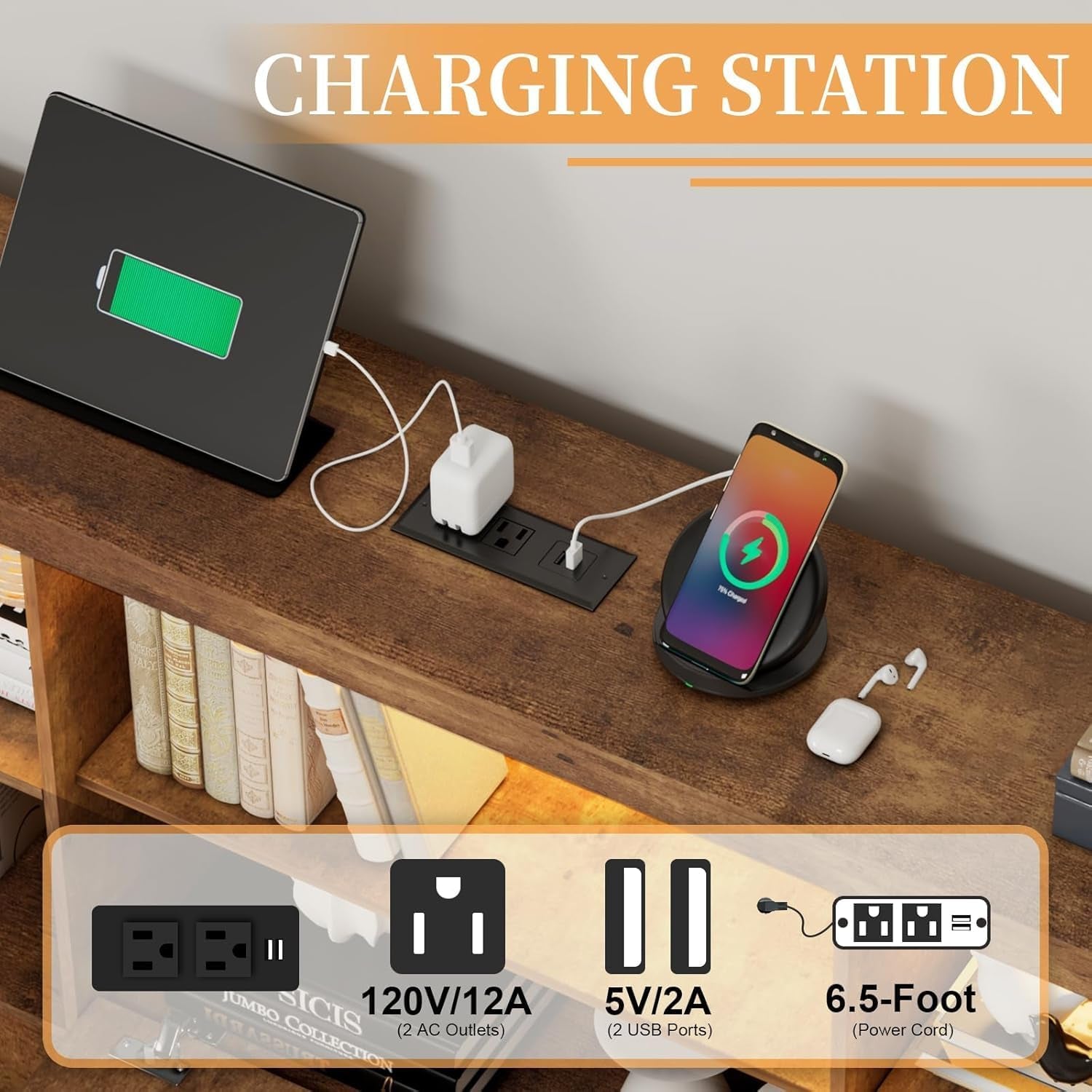 5-Piece Bedroom Set, 1 X Queen Size Bed Frame, 1 X 5 Drawer Dresser, 1 X 6 Drawer Storage Dresser, Nightstand Set of 2 with Charging Station, Farmhouse Bedroom Furniture, Rustic Brown