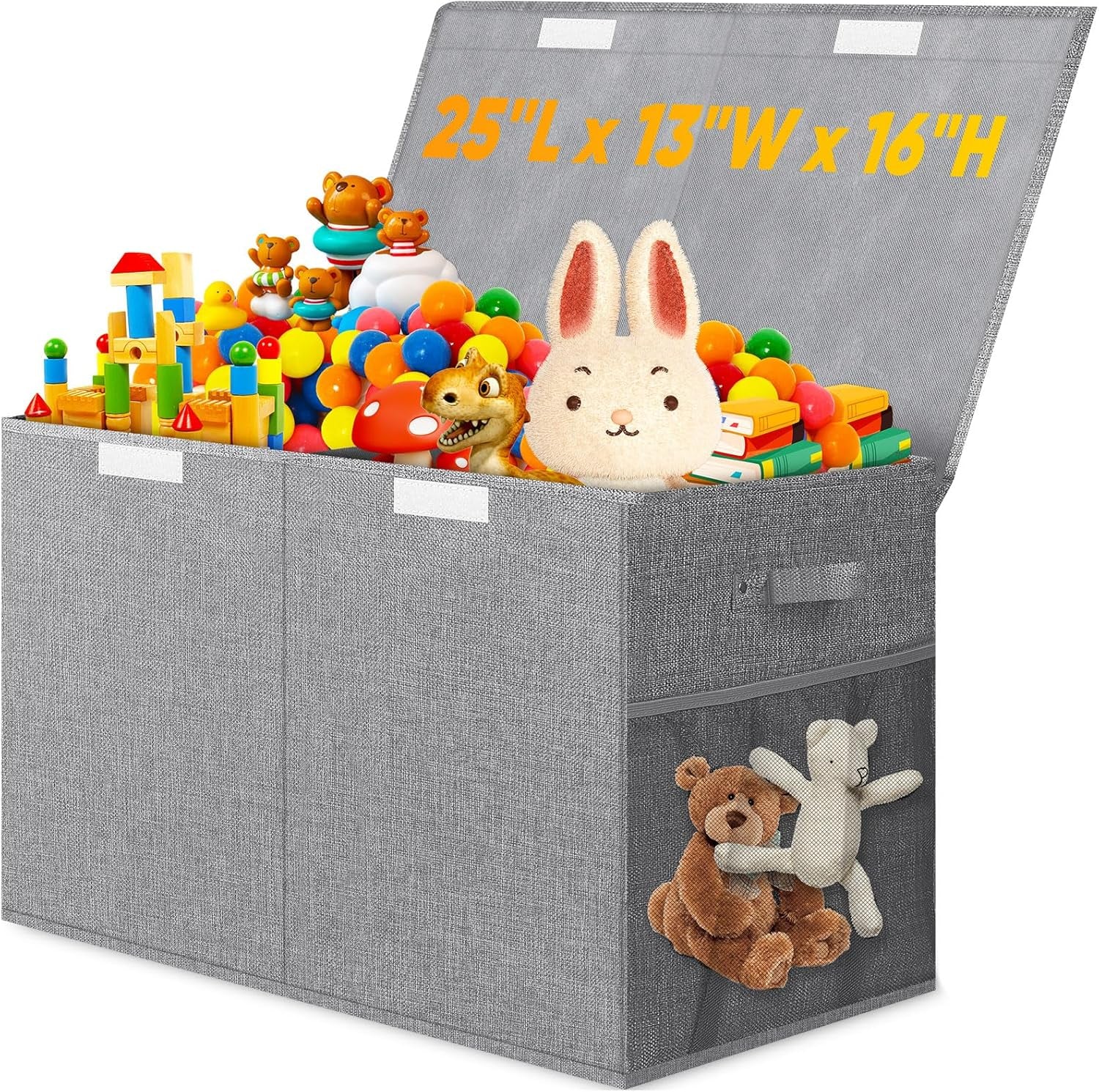 Large Toy Storage Box with Lid Divider, Sturdy Collapsible Toys Organizer Chest Kids Storage Bins Boxes Baskets for Boys, Girls, Nursery, Bedroom, Living Room, Playroom, 25"X13"X16", Gray