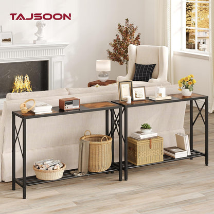 Console Table 41.8”, 2-Tier Industrial Entryway Table, Narrow Entrance Sofa Table with Shelves, Hallway, Living Room, Foyer, Corridor, Office, Rustic Brown and Black