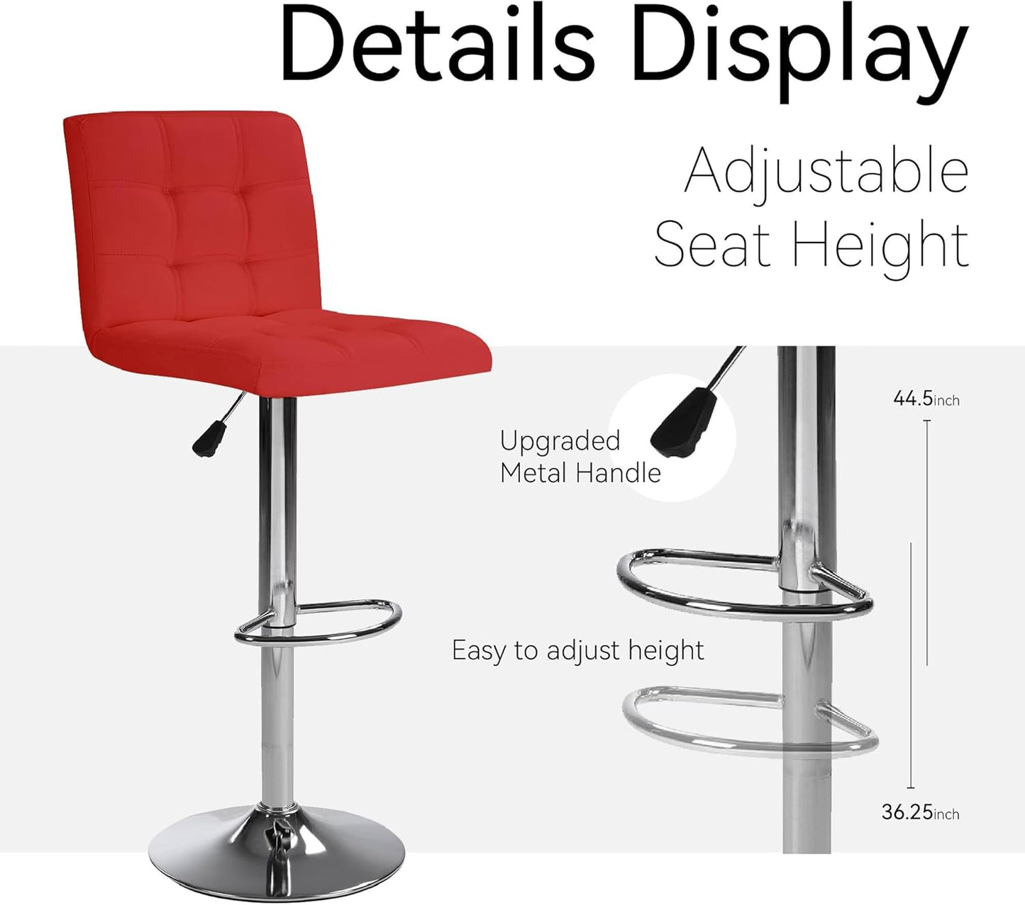 Bar Stools 1 Set of 2, Counter Height Bar Stools, Square Cushion Bar Stools with Back, Footstool, Cafe, Red, 2 Pieces