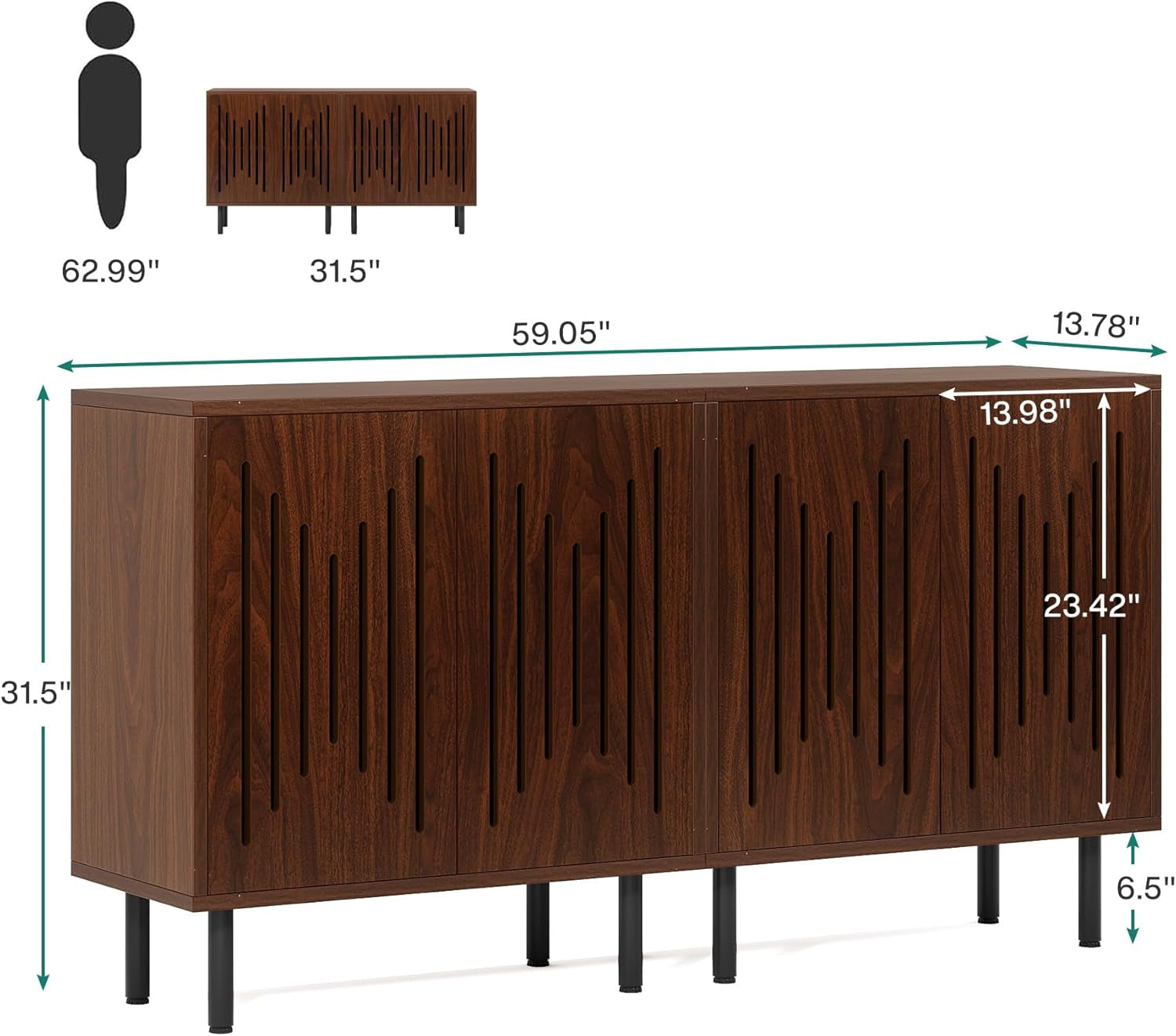 Set of 2 Sideboard Buffet with Storage, 59" Buffet Sideboard Cabinet with Adjustable Shelves, Accent Storage Cabinet for Living Room, Dark Brown