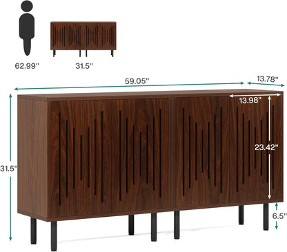 Set of 2 Sideboard Buffet with Storage, 59" Buffet Sideboard Cabinet with Adjustable Shelves, Accent Storage Cabinet for Living Room, Dark Brown
