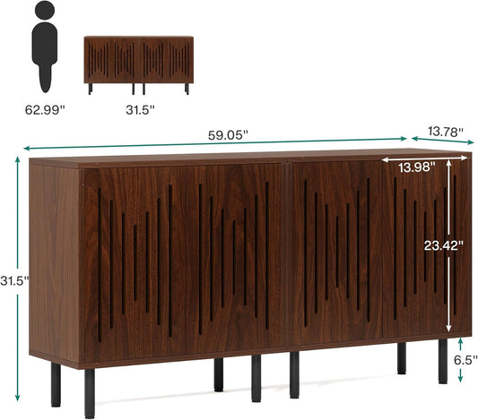 Set of 2 Sideboard Buffet with Storage, 59" Buffet Sideboard Cabinet with Adjustable Shelves, Accent Storage Cabinet for Living Room, Dark Brown