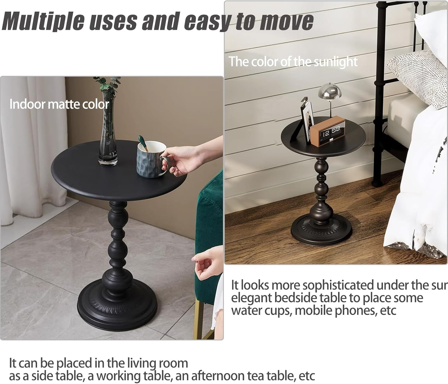 Pedestal Metal round Side Table, Sofa Table, Small TV Tray Table for the Sofa in the Living Room and Bedroom, Bed, Chair, Mini Coffee Table, Headboard Table, 20.47 (H) *13.77 (W)