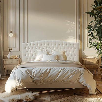 Linen Upholstered Headboard King/Cal King Size Latest Model Wall Mount, Bed Frame Mount, Featuring High-Density Sponge Padding, Luxury Texture Easy Assembly Comfort and Style-Ivory