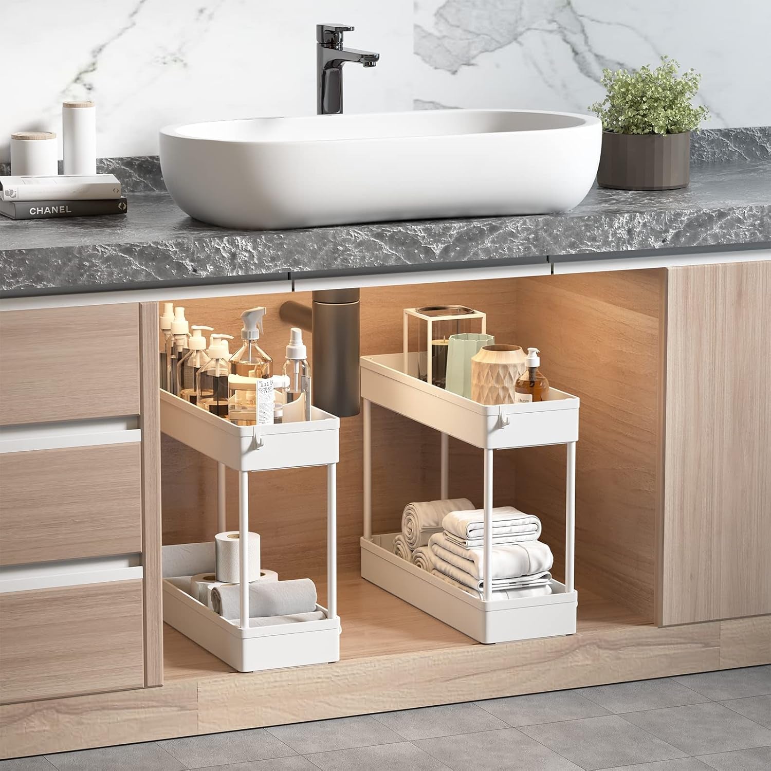 Slim Rolling Storage Cart with Wheels 4 Tier Skinny Bathroom Storage Organizer Narrow Shelf Unit Thin Laundry Room Utility Cart for Bedside Kitchen Office Next to Fridge Small Places, White