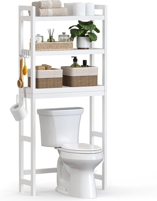 over the Toilet Storage, 3-Tier over Toilet Bathroom Organizer with Adjustable Shelf, 10.2 X 24.8 X 66.9 Inches, Space-Saving, Cloud White UBTS01WT