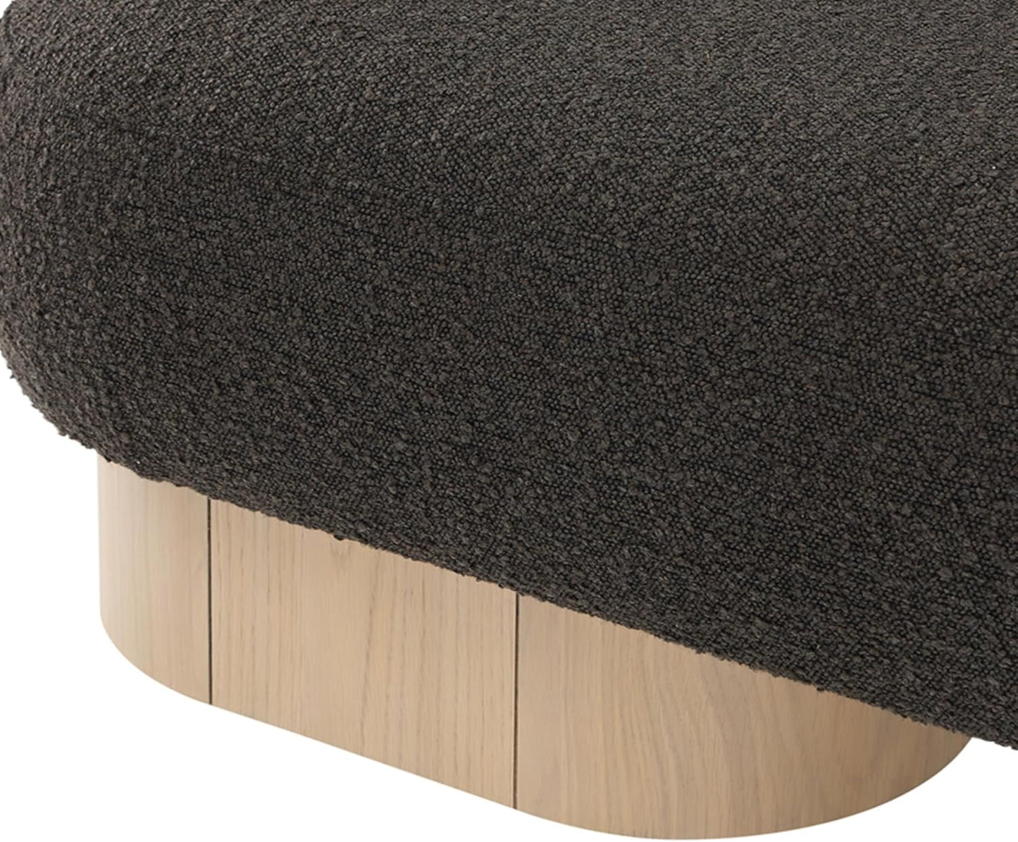 22001Brown Robertson Collection Art Deco Bench with Luxurious Brown Boucle Fabric and Rich Natural Oak Finish, 60.5" W X 18" D X 16" H, Brown