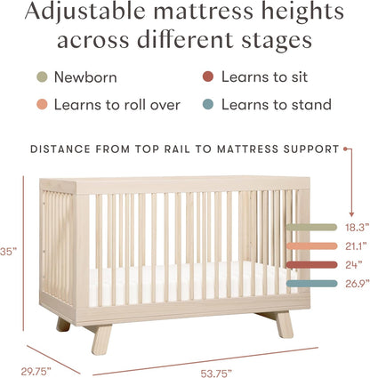 Hudson 3-In-1 Convertible Baby Crib - GREENGUARD Gold Certified - Convertible Crib to Toddler Bed and Daybed - Baby Bed with 4 Adjustable Heights - Wooden Crib - Washed Natural