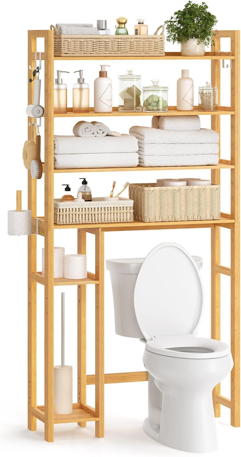 over the Toilet Storage, 4-Tier over Toilet Bathroom Organizer with Adjustable Shelves, 26 X 83 X 185 Cm, Space-Saving, Cloud White UBTS017W01