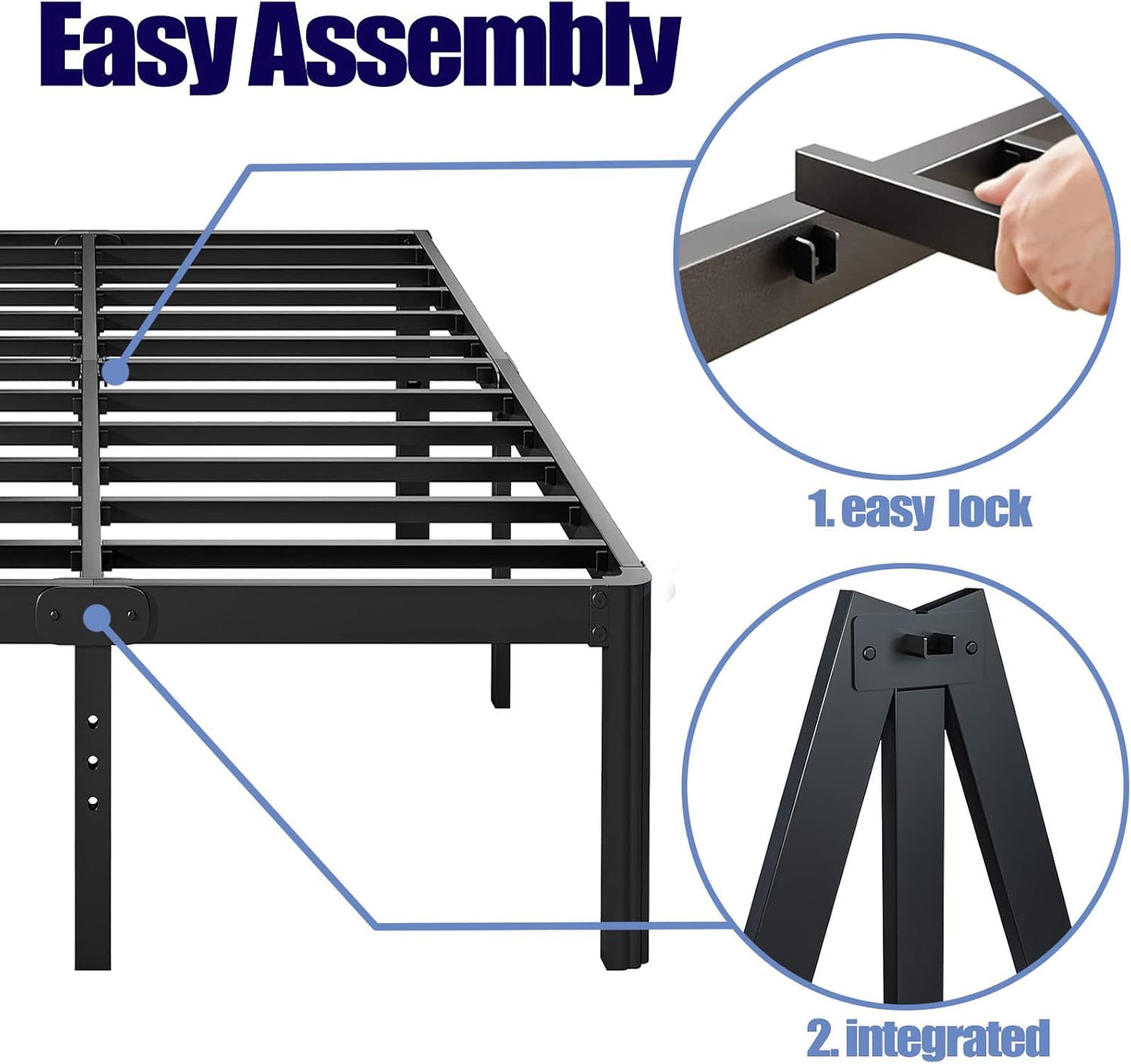18In High Queen Bed Frame No Box Spring Needed, Heavy Duty Metal Platform Bed Frame Queen Size with round Corners, Easy Assembly, Noise Free, Black