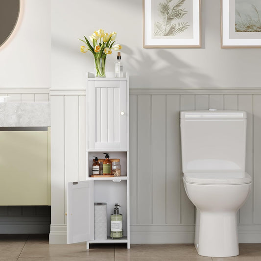 Bathroom Cabinet with 2 Doors, Small Freestanding Storage Cabinet with Adjustable Shelf, Floor Cabinet for Small Spaces, Bathroom, Entrances, Kitchen, White