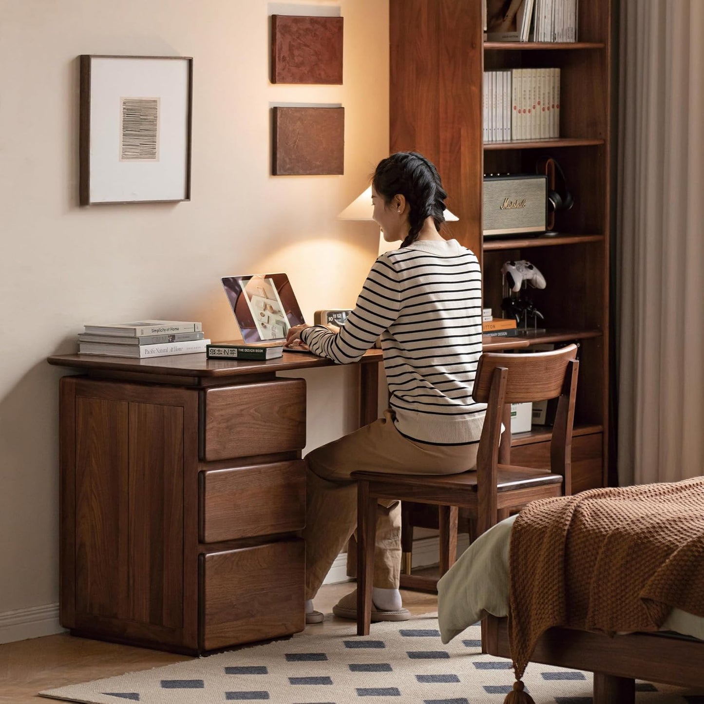 Computer Desk, Home Office Desk, Mid Century Modern Writing Desk with File Drawer for Study PC Desks 55" W