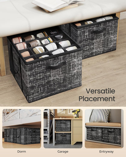 Shoe Organizer for Closet, Set of 2, Shoe Storage Box with Clear Lid, Foldable Fabric Bins, Holds 32 Pairs Total, Reinforced Handles, 16.5 X 16.5 X 12.5 Inches, Ink Black ULSP602B01