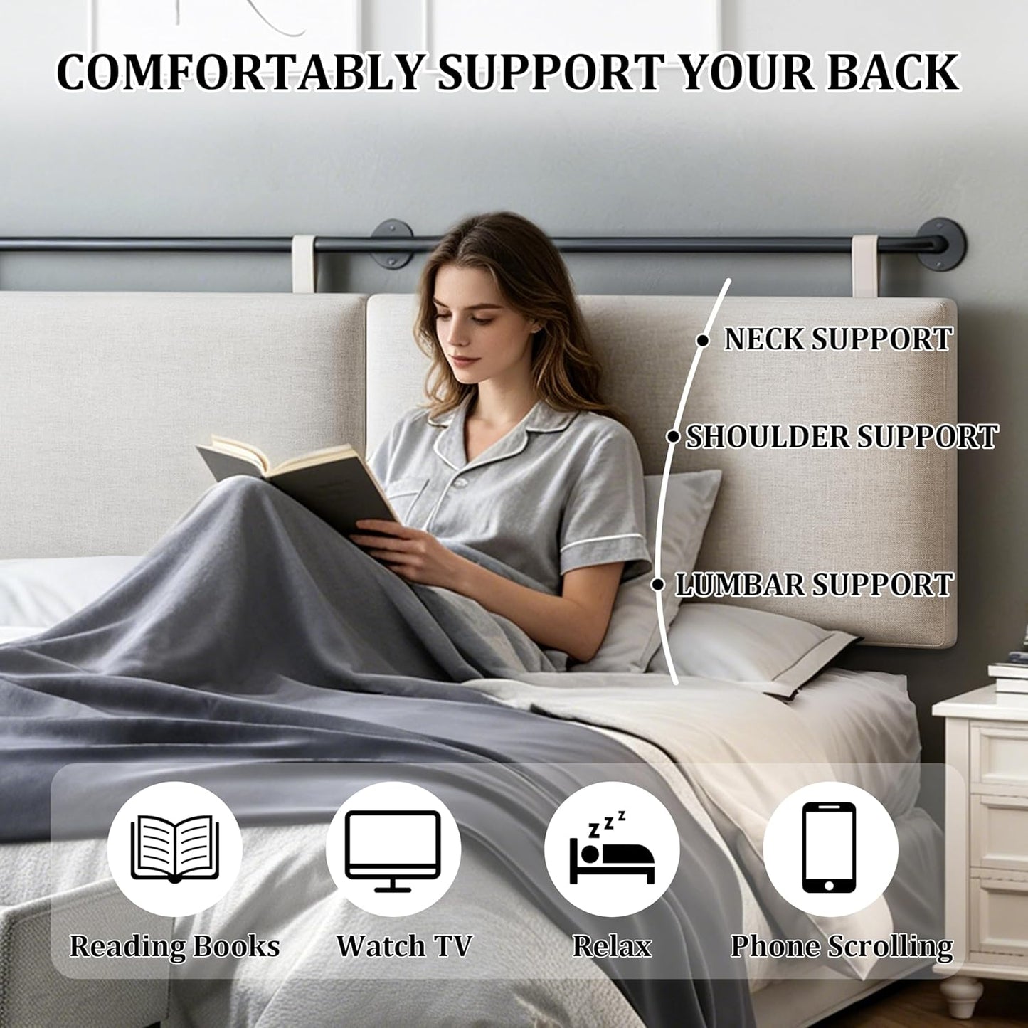 Headboards Queen Size Bed Headboard Wall Mounted with Linen Upholstery Hanging Headboard for Bedroom, Beige