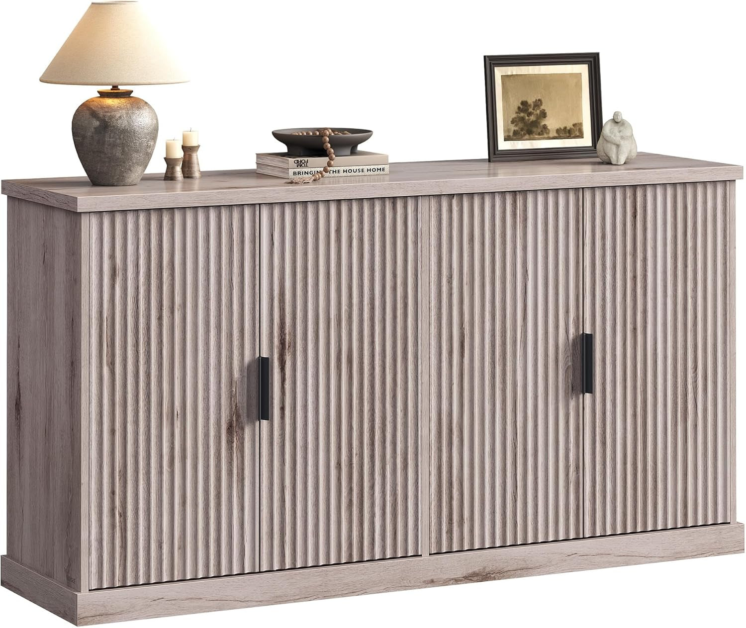 MAXE Collection - Transitional Buffet Cabinet, Console Cabinet, Sideboard with Adjustable Shelves, Fluted Doors, Buffet Table, Kitchen Pantry, Washed Gray UBBK382G01S