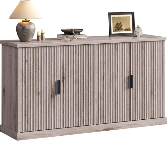 MAXE Collection - Transitional Buffet Cabinet, Console Cabinet, Sideboard with Adjustable Shelves, Fluted Doors, Buffet Table, Kitchen Pantry, Washed Gray UBBK382G01S