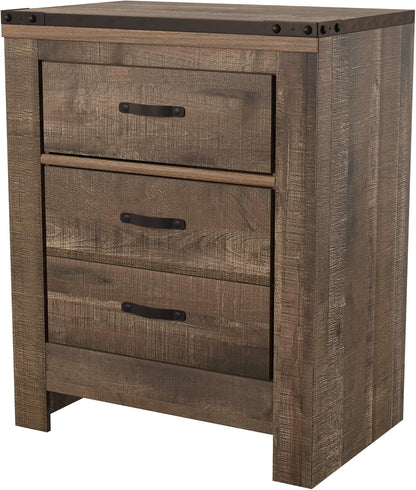 Signature Design by Ashley Trinell Rustic 2 Drawer Nightstand with USB Charging Stations, 29.65" Tall, Warm Brown
