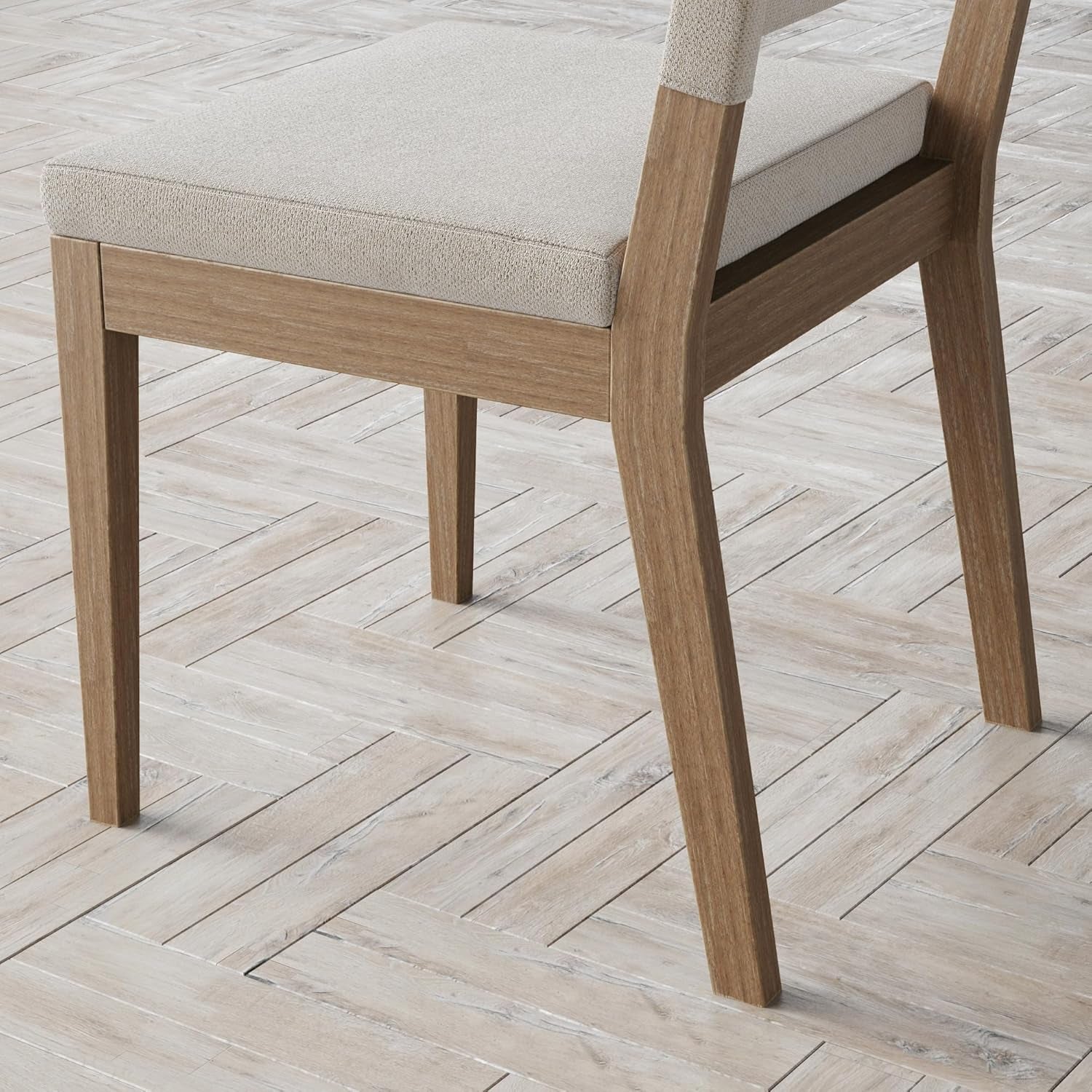 Linus Modern Upholstered Dining Chair with Solid Rubberwood Legs in a Wire-Brushed Light Brown Finish, Natural Flax/Brown