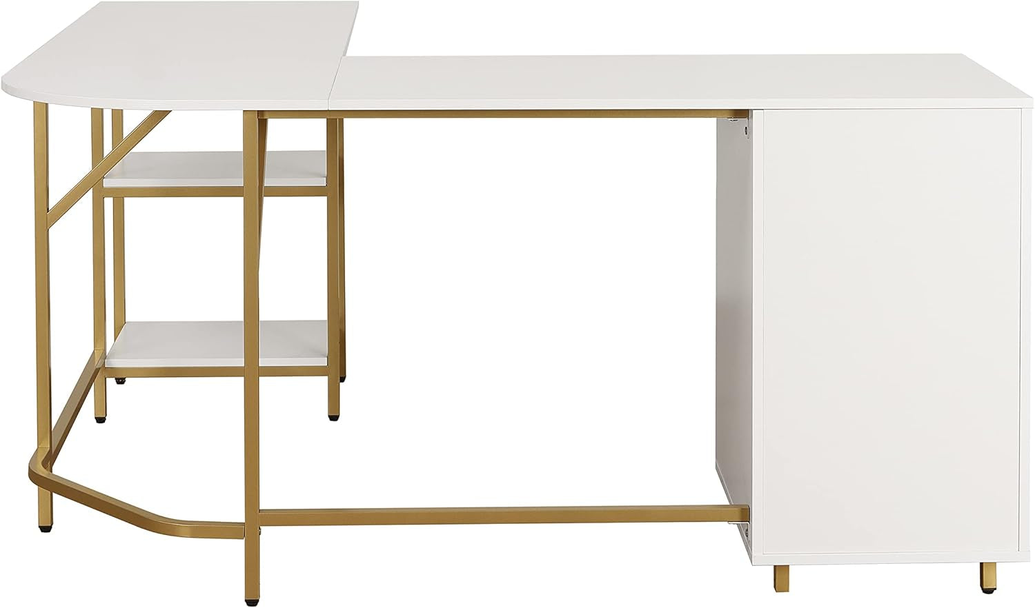 L Shaped Desk - Two-Toned Computer Desk with Drawers & Storage Shelves - Simple Modern Furniture & Home Office Space Corner Table for Work & Writing