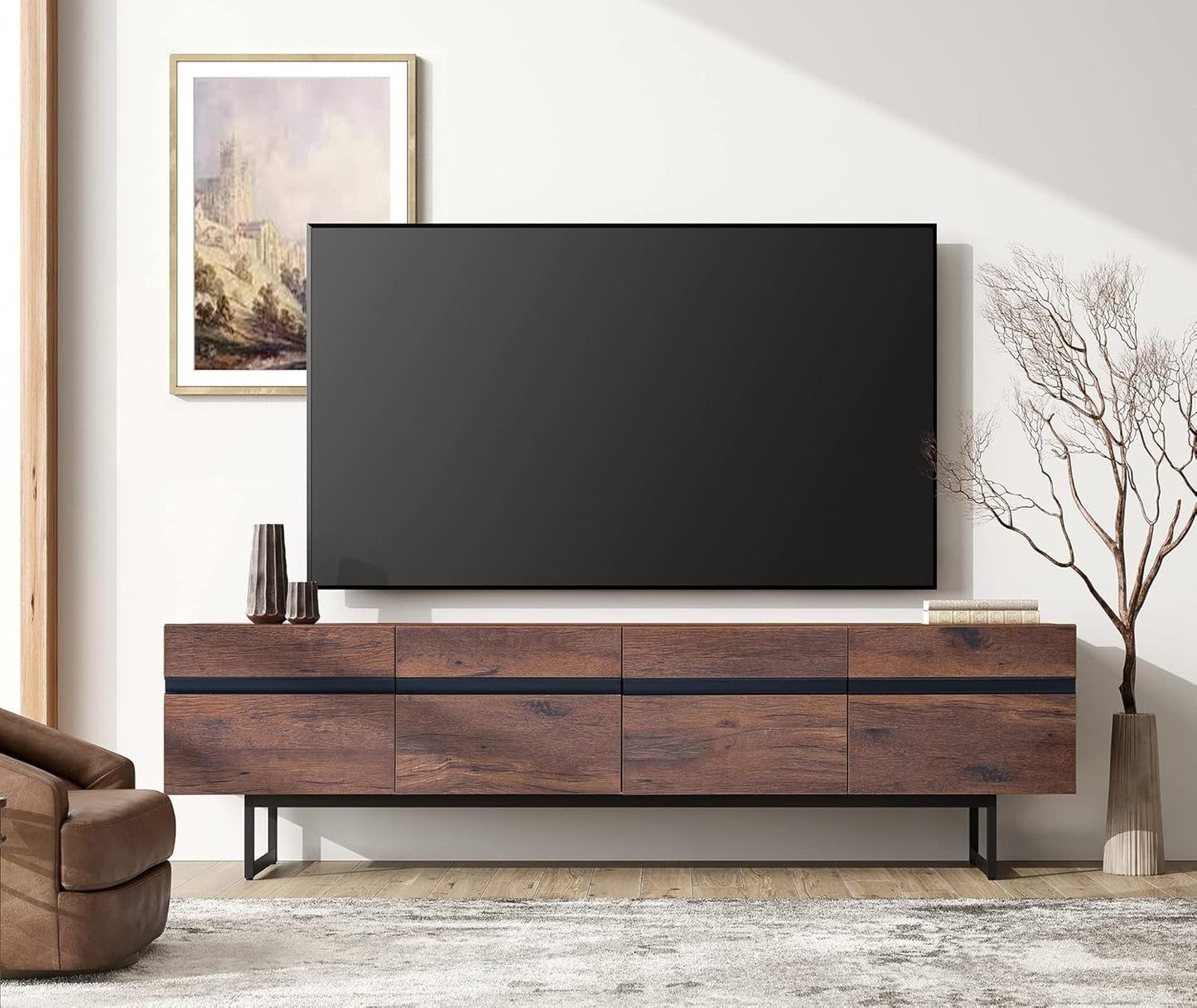 Modern TV Console for Living Room, 2 in 1 Wooden TV Stand with Storage for 100 Inch TV, TV Entertainment Center with Adjustable Cabinet Doors for Bedroom,Game Room,Brown
