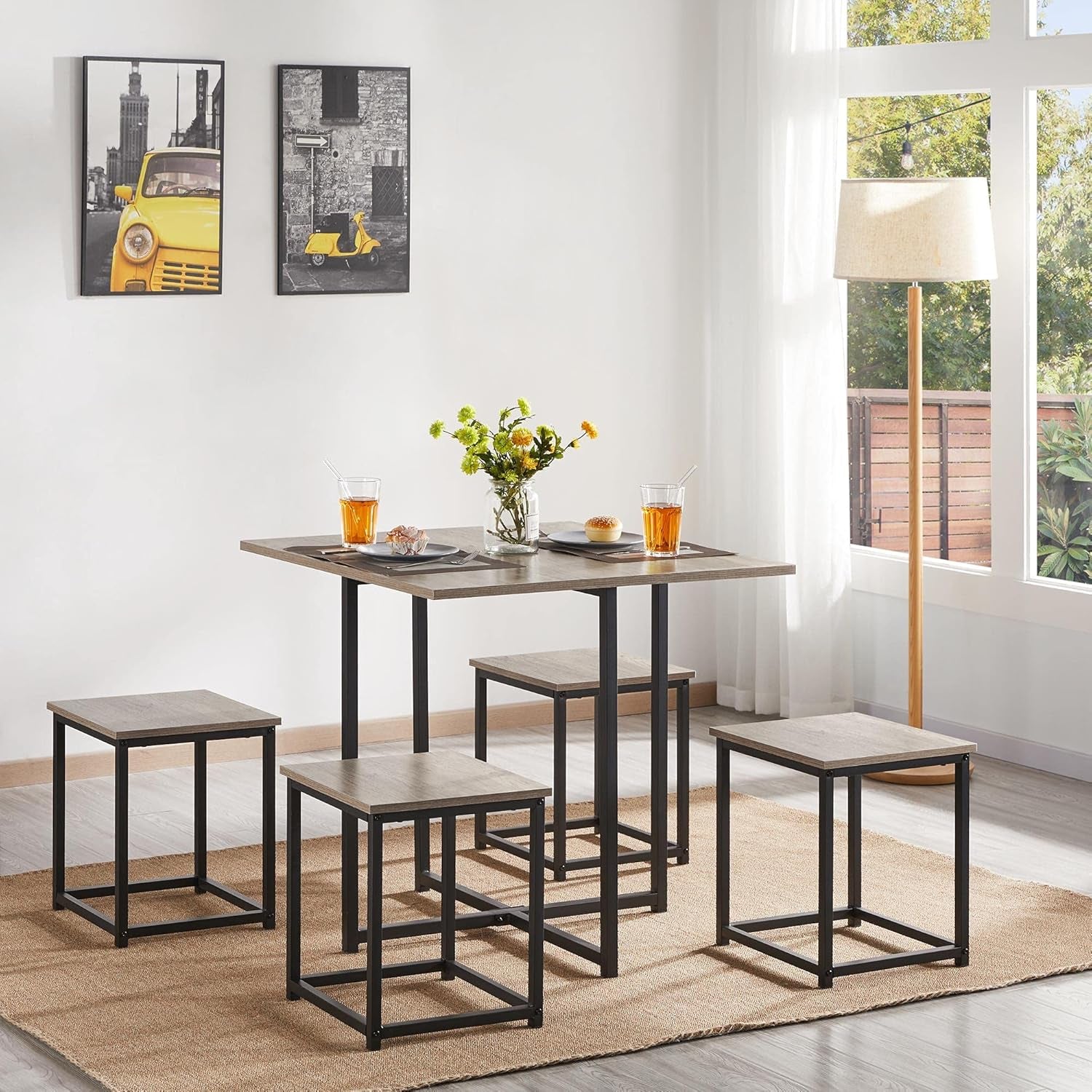 Dining Table Set for 4 Industrial Kitchen Table with 4 Chairs, Space-Saving Design for Apartment, Small Space, Breakfast Nook, Gray