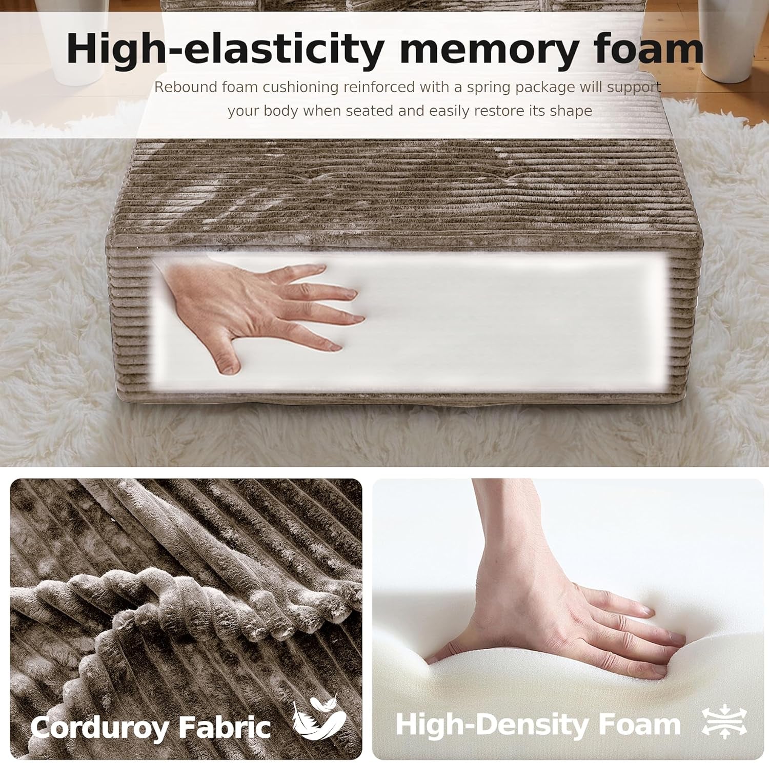 67 Chaise Lounge Chair Indoor,Oversized Boneless Single Sleeeper Couch Bed,Corduroy Cloud Sofa with 3 Soft Pillows for Livingroom,Bedroom,No Assembly,(Khaki)