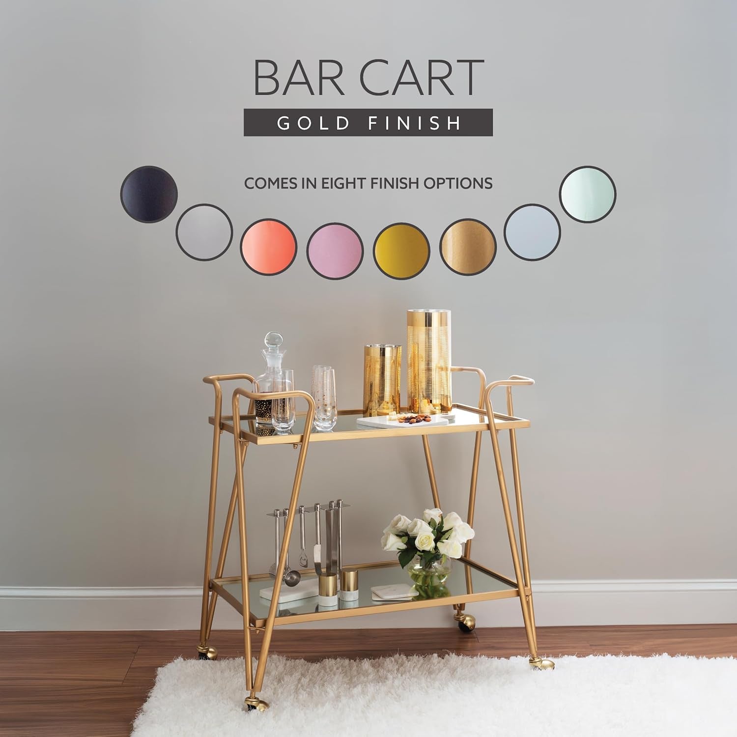 Gina Mid-Century Bar Cart, Gold