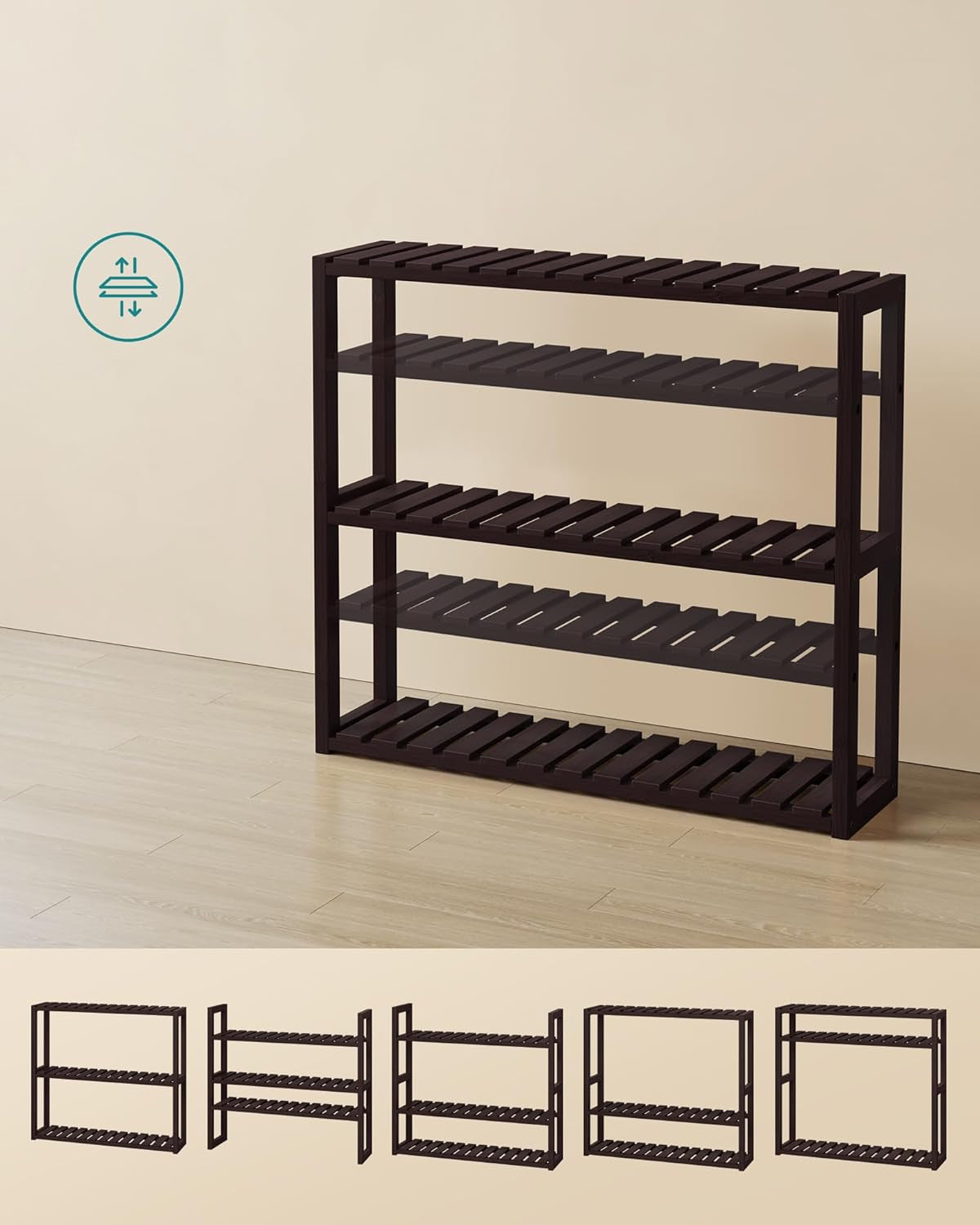 Bamboo Bathroom Shelf, 3-Tier Adjustable Plants Rack, Wall-Mounted or Stand, in the Living Room, Balcony, Kitchen, 5.9 X 23.6 X 21.3 Inches, Brown