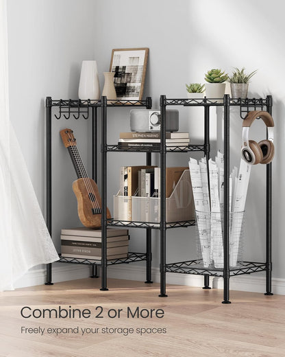 3-Tier Bathroom Shelf, Storage Rack for Small Space, with 3 PP Shelf Liners, Removable Hook, Extendable Design, Ink Black and Translucent ULGR103B01