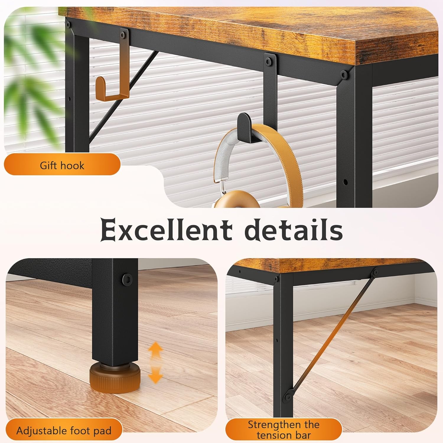 48.1 Computer Desk with Drawers & Printer Shelf,Gaming Desk with LED Lights & Power Outlet,Office Desk with Headphone Hook,Reversible Corner Work Desk for Small Space,Carbon