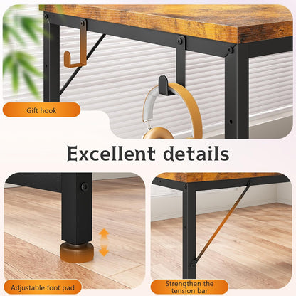 48.1 Computer Desk with Drawers & Printer Shelf,Gaming Desk with LED Lights & Power Outlet,Office Desk with Headphone Hook,Reversible Corner Work Desk for Small Space,Carbon