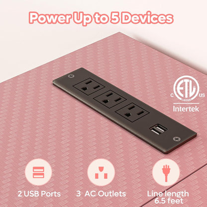 L Shaped Gaming Desk with Power Outlets,58 LED Small Corner Desk with Reversible Storage Shelves,Pink Computer Desk with Headset Hooks Desk for Living Room and Dormitory