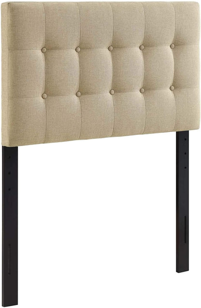 Emily Tufted Button Linen Fabric Upholstered Twin Headboard in Beige