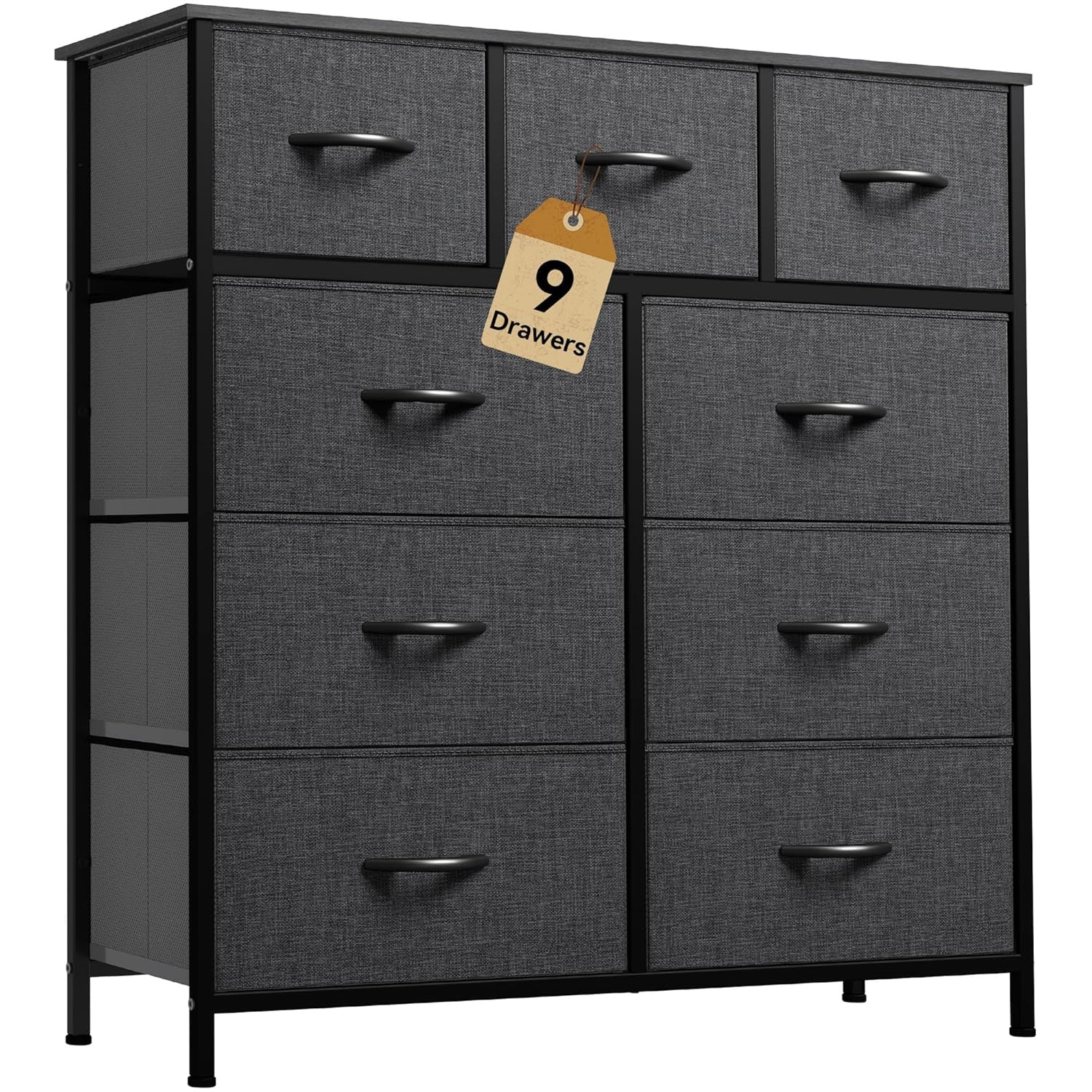 9 Drawers Dresser for Bedroom, Fabric Storage Tower for Living Room, Entryway - Sturdy Steel Frame, Wooden Top & Easy Pull Fabric Bins