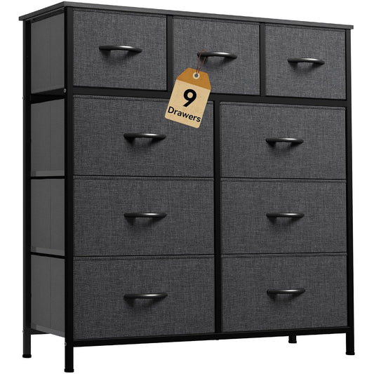 9 Drawers Dresser for Bedroom, Fabric Storage Tower for Living Room, Entryway - Sturdy Steel Frame, Wooden Top & Easy Pull Fabric Bins