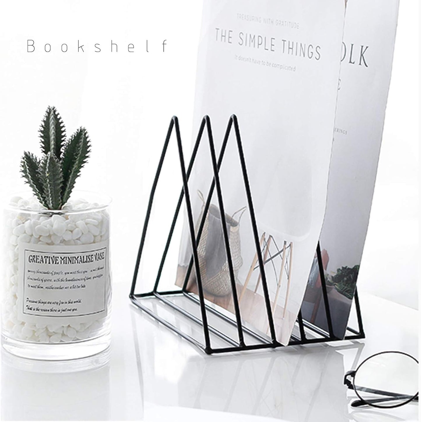 Triangle File Holder,5 Slot Metal Vinyl Record Stand Holder Magazine Newspaper Holder Photography Props for Office Home 1 Pc (Black)