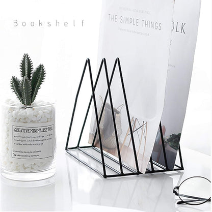 Triangle File Holder,5 Slot Metal Vinyl Record Stand Holder Magazine Newspaper Holder Photography Props for Office Home 1 Pc (Black)