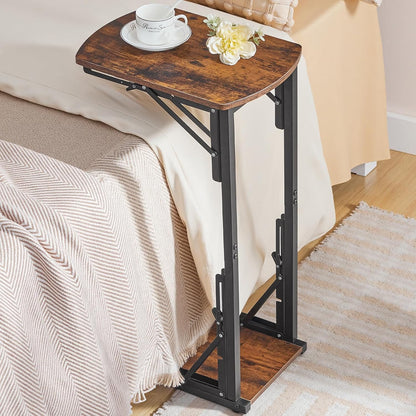 Folding C-Shaped End Table, Side Table for Couch, TV Tray Table for Small Spaces, Small Couch Side Table That Slide under Sofa Bed, Living Room, Bedroom, Bedside, Rustic Brown ETHR4101