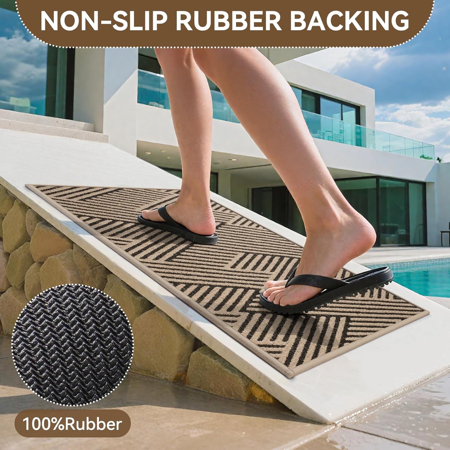 Front Door Mat outside Entrance, Non Slip Rubber Backing, Trap Dirt and Moisture, Easy Clean Low Profile Welcome Floor Mats for Patio Porch Indoor Outdoor Entry Mat, 17X30 Inch, Brown